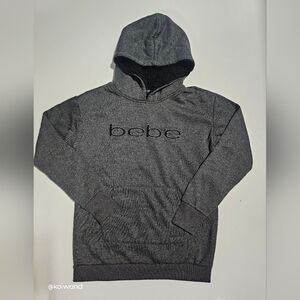 Bebe Sport Embroidered Charcoal Sherpa Lined Hooded Sweater, Size M